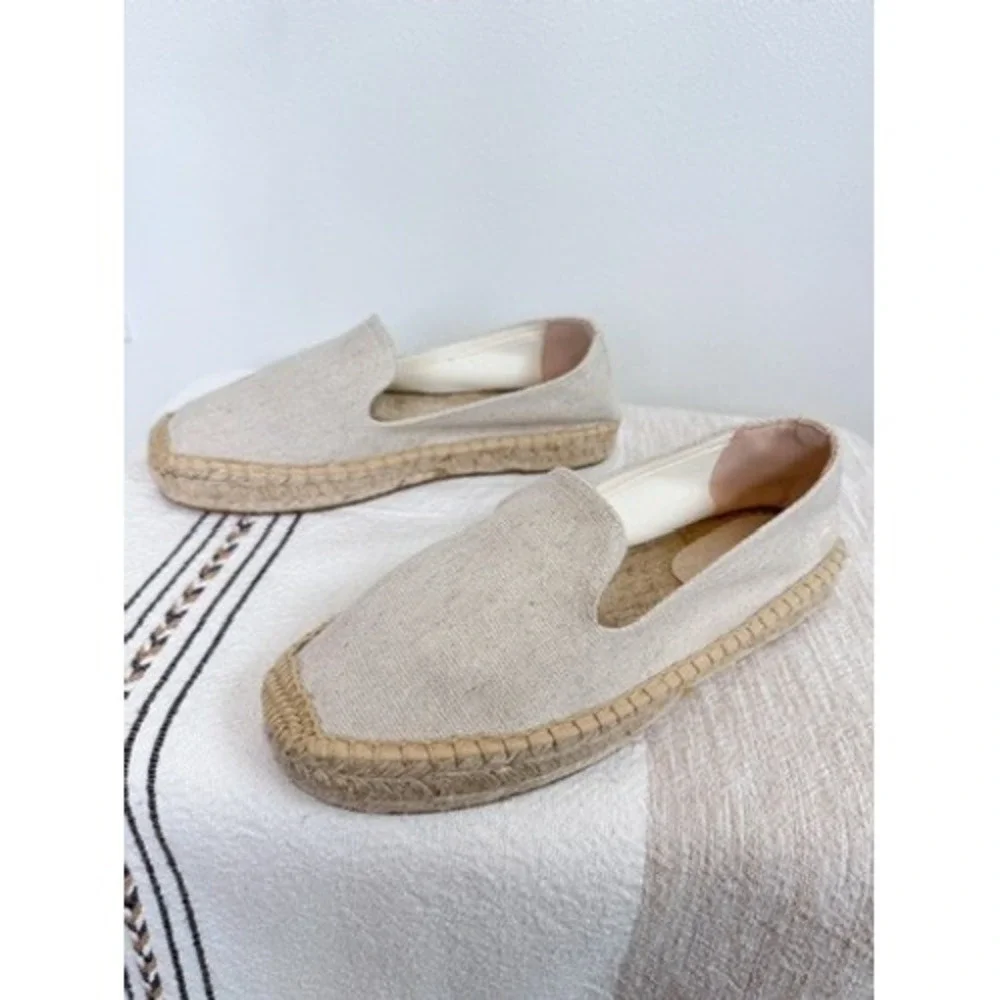 Soludos Women Oatmeal Linen Smoking Slipper Espadrille Flats US 8-8.5 EU 39